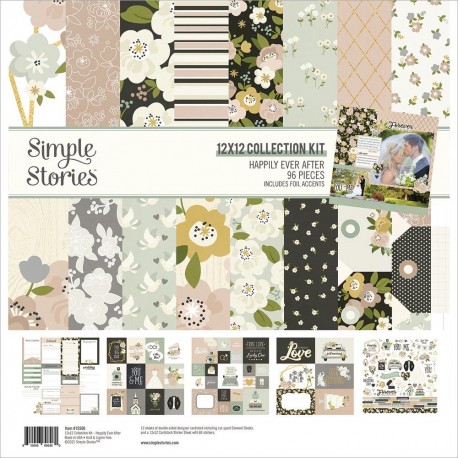 Кит Набор бумаги Happily Ever After 30*30см, 12 л+ лист наклеек  Simple Stories 