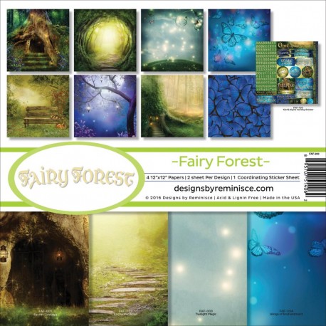 Набор бумаги Fairy Forest Hollow Tree & Butterflies 30х30 см, 8 л, + лист наклеек, двухсторонняя, Reminisce