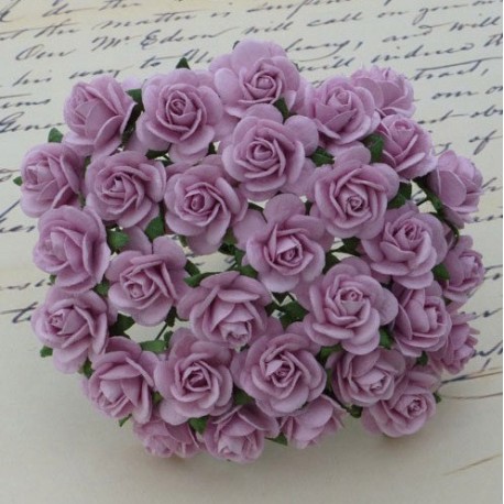 Розочки 10мм, 5 шт, LILAC MULBERRY PAPER OPEN ROSES