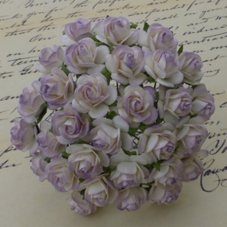 Розочки 10мм, 5 шт, 2-TONE PALE LILAC MULBERRY PAPER OPEN ROSES