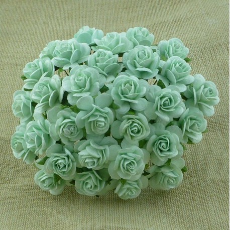 Розочки 15мм, 5 шт, AQUA MULBERRY PAPER OPEN ROSES