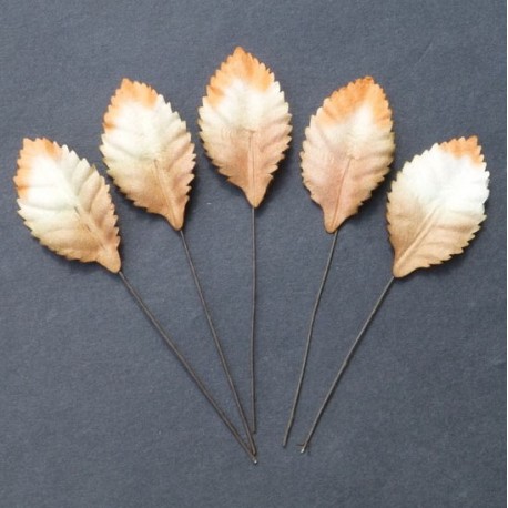Листики 10 шт, 25мм  2-Tone White/Orange/Brown Mulberry Paper Leaves
