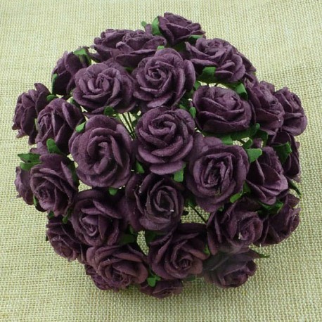 Розочки 20мм — 5шт — PLUM-AUBERGINE MULBERRY PAPER OPEN ROSES