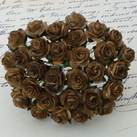 Розочки 20мм — 5шт - 2-TONE CHOCOLATE BROWN MULBERRY PAPER OPEN ROSES