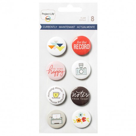 Набор металлических фишек CURRENTLY EDITION FLAIR BADGES, 8 шт, Project Life